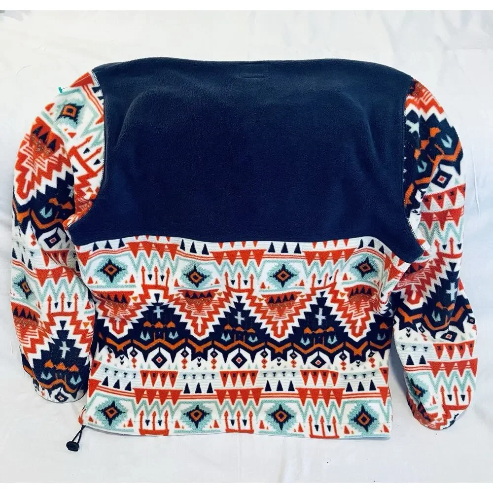 Aztec Tribal Geometric Fleece Quarter Zip Jacket Men’s L Free Nature